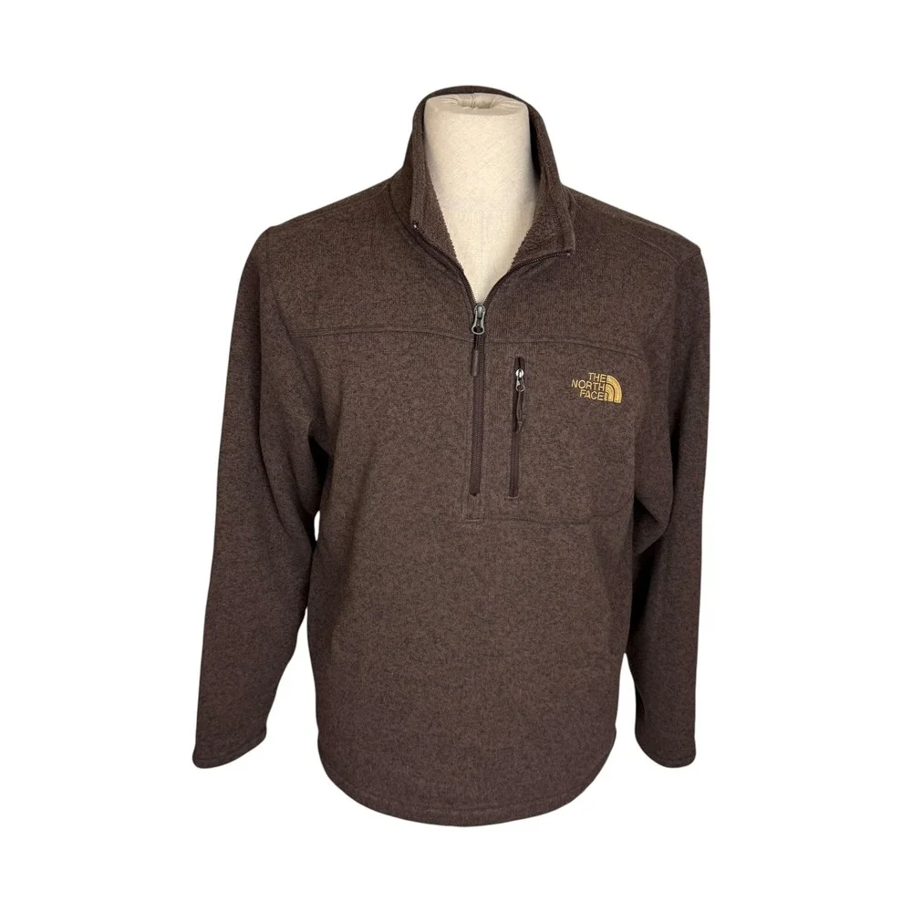 The North Face Quarter Zip Fleece Knit Pullover Mens Large Brown Heather
